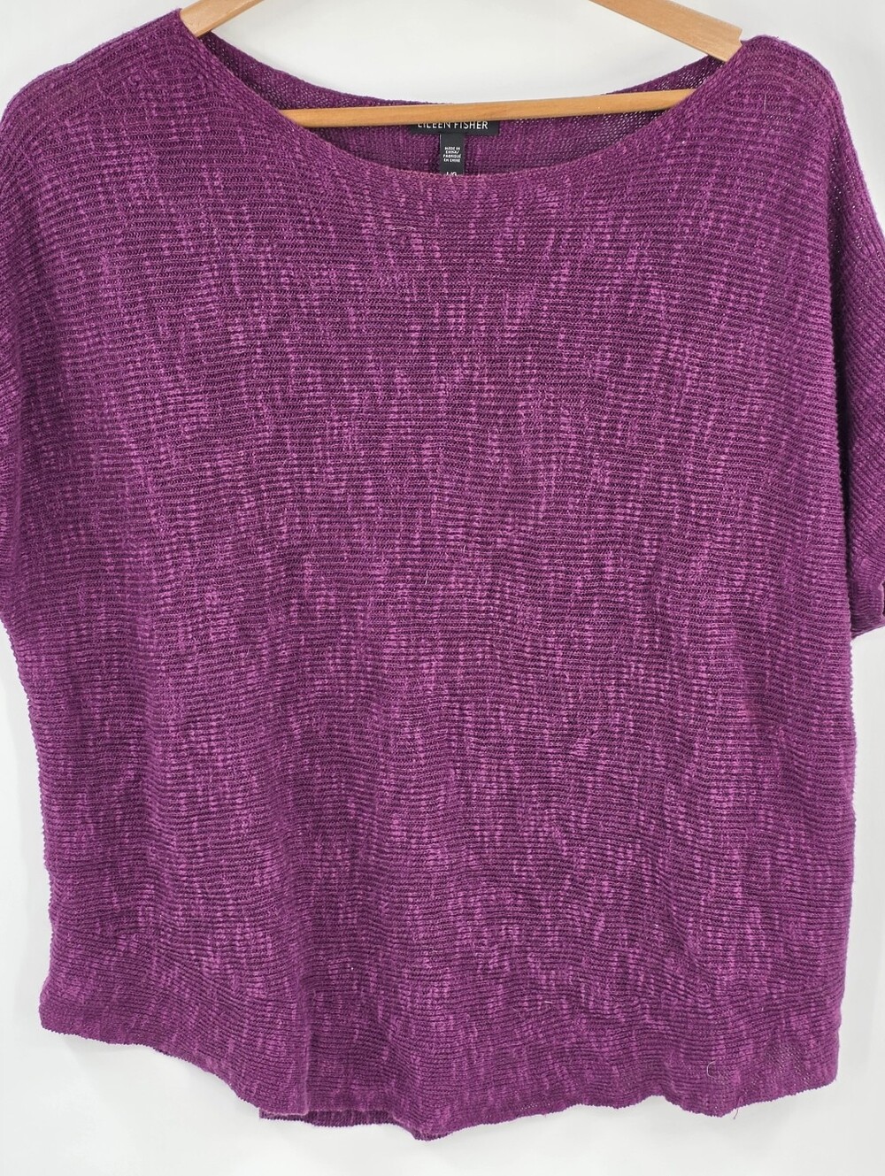 Eileen Fisher Purple Pink Linen Cotton Boat Neck Short Sleeve Top Large L